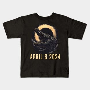 Total Solar Eclipse Crocodile & Sun Totality April 8 2024 Kids T-Shirt